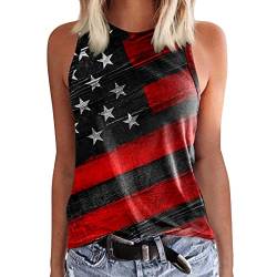 CGGMVCG 4. Juli Tank Damen Damen Rundhalsausschnitt Ärmellos Unabhängigkeitstag Druck Tank Tops Sommer Casual USA Tank Top Damen, Wein, M von CGGMVCG