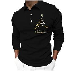 CGGMVCG Herren Weihnachten Polo Shirt Weihnachten Druck Winter Casual Knöpfe Umlegekragen Bluse Herren Weihnachten T-Shirts, Z02 Black, M von CGGMVCG