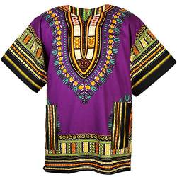 CHAINUPON African Dashiki Cotton Shirt Unisex Tribal Festival Boho Hippie Kaftan (X-Large, Purple) von CHAINUPON