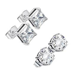 5 Paare 925 Silber Ohrringe Set Diamant Ohrring Stecker Rund Quadratisch Cubic Zirkonia Ohrringe Ohrstecker Hypoallergene Ohrschmuck für Damen Herren von ＣＨＡＭＥＥＮ