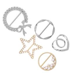 5 Stück T Shirt Clip Schnalle Metall Strass Schal Ring Schnalle Zirkonia Seidenschal Ring Clip Saum Knoten Hemd Kleidungs Kleidungsring Eckknopf Runder Kreis Clip Schnalle von ＣＨＡＭＥＥＮ