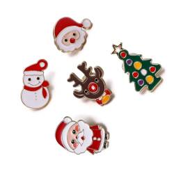 5 Stück Weihnachtsserie Pin Brosche Metall Brosche Cartoon Niedlich Brosche Kleidung Tasche Tasche Jacke Schmuck Jacke Diy Zubehör Weihnachtsmann Schneemann Rentier Weihnachtsbaum von ＣＨＡＭＥＥＮ