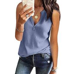 CHAOEN Damen Bluse Armellose Oberteile Top V-Ausschnitte Sommershirts Mode Lose Damenblusen Shirt Waffel Strick Elegante Hemdbluse Tshirt von CHAOEN