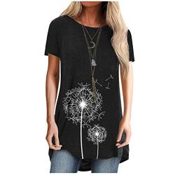 CHAOEN Damen Sommer T-Shirt Kurzarm Tunika Rundhals Shirt Lockere Longshirt Oberteile Casual Blumen Motiv Blusen Oversized Top von CHAOEN