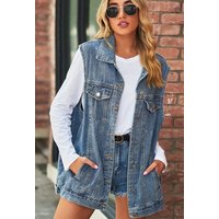 CHENIN Jeansweste Damenweste aus Jeansstoff, Vintage-Weste, Westenjacke Business Casual Lose ärmellose Weste Jacke von CHENIN