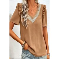 CHENIN Kurzarmhemd Fliegende Ärmel V-Ausschnitt Spitze Spitze ärmelloses Top Frauen Holiday Style Damen Weste Bluse Frauen t-shirt Frauen von CHENIN