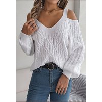 CHENIN Langarmhemd Damen Twisted Strapless Lantern Sleeve Pullover Lässiges Schößchen einfarbig V-Ausschnitt Top von CHENIN