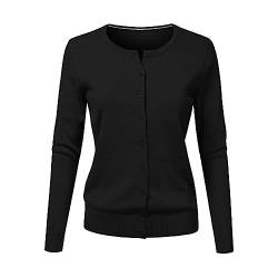 CHENSIYU Cardigan Damen, Lässige Kurze Strickjacke Blau Leichter Strick Cardigan Mantel Weicher Langarm Pullover Mit Offener Vorderseite Oberbekleidung für Fraue (Black, L) von CHENSIYU