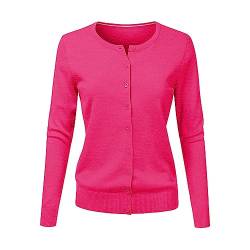 CHENSIYU Strickjacke Damen Cardigan Elegant Einfarbig Kurz Strickmantel Pullover Herbst Winter Strickpullover Jacke mit Knopf (Hot Pink, S) von CHENSIYU