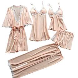 Hausanzug Damen Kuschelig, Unterwäsche Frauen Sexy Set Satin Pyjama Muster Reizwäsche Festliche Schlafanzug Elegant Langarm Bademantel Dessous Sexy Tops Weich Oberteile von CHENSIYU