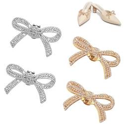 ZAHD 4 Stück Strass Schuhschmuck Schleife Schuhclips Schuhclips Damen Zerlegen Elegante Shoe Clips Accessories Clips Damen Elegante Kristall Schuhschnalle für Braut Hochzeit Party(Silber,Gold) von ZAHD