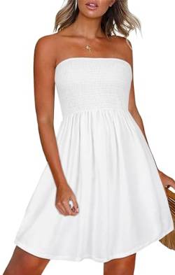 CHICGAL Sommerkleider für Damen, Strandkleid, trägerlos, Boho, Blumendruck, Sommerkleid, A Solid White, Klein von CHICGAL