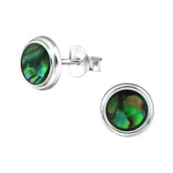 CHICNET Ohrstecker 925 Sterling Silber rund E-Coat Abalone Paua Perlmutt Muschel Epoxid grün blau lila bunt Farbwechsel Stimmungs Damen Ohrringe 8mm Silberohrstecker Ohr Schmuck anlaufgeschützt von CHICNET