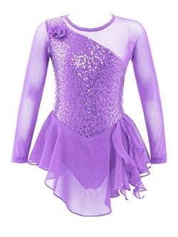 CHICTRY Kinder Mädchen Ballettkleid Langarm Pailletten Glitzer Tanzkleid Patchwork Ballett Trikot Leotard Mit Chiffon Rock Ballettrock Tanzbekleidung Hell Lila 116 von CHICTRY