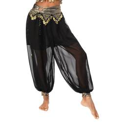 CHICTRY Damen Bauchtanz Haremshose Chiffon Tribal Arabisch Hose Pailletten Leggings High Waist Pumphose Für Bauchtanz Yoga Pilates Party Schwarz Einheitsgröße von CHICTRY