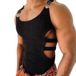 CHICTRY Herren Tank Top Unterhemd mit U-Ausschnitt Cut Out Oberteil Sport Jogging Cropped Ärmellos Tanktop Männer Muskelshirt Sportswear Schwarz A L von CHICTRY