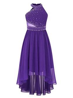 CHICTRY Kinder Mädchen Kleider Neckholder Partykleid Festlich Lang Abendkleid Strass Glitzer Prinzessin Kostüm Party Geburtstag E Violett 146-152 von CHICTRY