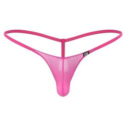 CHICTRY String Tanga Herren Sexy Mini Bikini Slip Transparent Netz Unterhose Bulge Pouch Dessous Erotisch Party Clubwear Hot Pink XL von CHICTRY