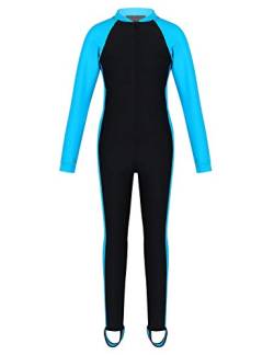 CHICTRY Unisex Mädchen Junge Langarm Badeanzug Ganzkörper-Schwimmanzug UV-Schutz Neoprenanzug Lange Hose mit Steg Wetsuit Blau 140-146 von CHICTRY