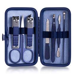 4–23 Nagelknipser und Pediküre-Scheren-Set, Edelstahl, Adlerhaken, tragbar, Maniküre, Nagelknipser, Werkzeug-Set, 7-teilig, Blau von CHNNO1