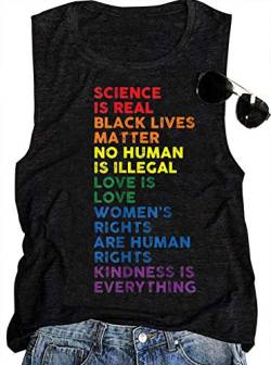 LGBT Gay Pride ärmelloses T-Shirt für Damen, Rainbow Science is Real Black Lives Matter Love is Love Equality Tank Tops - Schwarz - Groß von CHUNTIANRAN