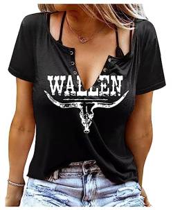 Smooth As Tennessee Whiskey Sweet As Strawberry Wine Country Music Tee Shirt for Women Summer Ring Hole V Neck T Shirts, Schwarze Mauer, Groß von CHUNTIANRAN