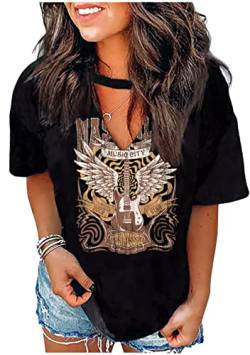 Smooth As Tennessee Whiskey & Sweet As Strawberry Wine Shirts Hollow Out V Neck T-Shirt Damen Keyhole Neck Country Tops, Rock Black, Groß von CHUNTIANRAN