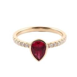 CJPXWCLC Damen Ehering Gold 18K 1/2ct Birnenform Red Lab Created Ruby Ringe Damen Verlobung von CJPXWCLC