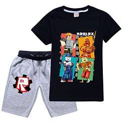 Roblo-x Kleinkind Jungen T-Shirt & Casual Shorts Set Sommer Outfits für Kinder Kurzarm Kleidung Alter 4-12 Jahre Gr. 11-12 Jahre, Schwarz von CKCKTZ