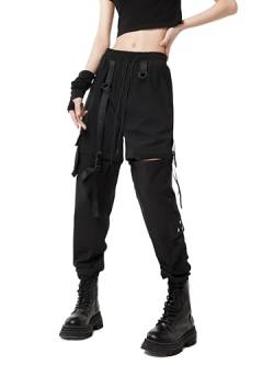 CLOAKA Cargohose Damen Cargo Hose Hosen Techwear Baggy High Waist Gothic Jogginghose Hip Hop Cargohosen Weites Bein Outdoor Schwarze M von CLOAKA