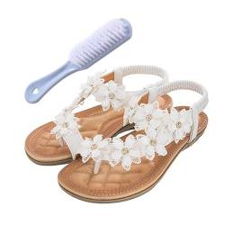 Orthopädische Sandale Aus Leder Mit Offener Spitze Für Damen, Sommerliche Sandalen Mit Elastischem Knöchelriemen Im Bohemian-Stil Und Blumenmuster Aus Spitze, Modische, Bequeme Sandale(White,37 EU) von CLSQLXYJZC