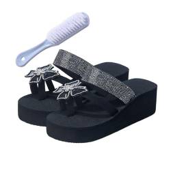 Orthopädische Sandale Für Damen, Elegante Sommersandalen Mit Glitzerndem Schmetterlings-Plateau Und Ballenzehen-Sommersohle, Atmungsaktive Sandalen Mit Offener Spitze Zur Korrektur(Black,39 EU) von CLSQLXYJZC