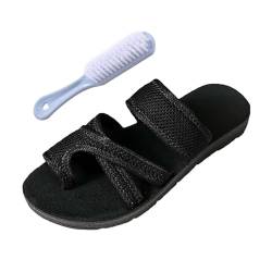 Orthopädische Sandalen Für Damen, Modische Bequeme Orthopädische Damenschuhe Aus Mesh Mit Fußgewölbeunterstützung Und Ballenzehen-Schutz, Bequeme Flache Schlupfschuhe Offener Spitze(Black,41 EU) von CLSQLXYJZC