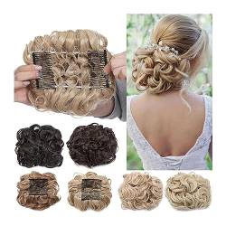 Bun Haarteile Synthetic Hair Messy Hair Bun Pieces Clip in Hair Extension Dish Curly Hair Bun Chignon Ponytail Hairpiece with 2 Comb Clips for Women Brötchen-Haarteil (Color : 27T613) von CLoxks