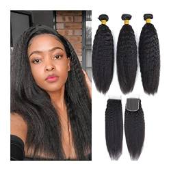 Human Hair Bundles Versaute glattes menschliches Haar Bündel mit Kingel 3 PCS Brasilianer jungfräulich Yaki Straight Hair Bündel mit 4x4 Spitzenverschluss freier Teil natürlicher Schwarz human hair we von CLoxks