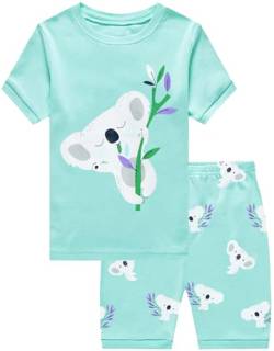 CM-Kid Mädchen Schlafanzug Kurzarm Kinder Shorty Pyjama Set Sommer Nachtwäsche 4 5 Jahre Koala Blaugrün Gr.110 von CM-Kid