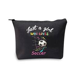 CMNIM Mädchen Fußball Geschenke Just a Girl Who Loves Fußball Make-up Taschen Reise Kosmetiktasche Geschenk für Fußballspieler Fans, Just a Girl Who Loves Soccer Tasche, Schwarz, Tasche von CMNIM