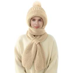 CMTOP Kapuzenschal Damen Winter Multifunktionale Mützenschal Damen Integrierter Schalmütze Ohrenschutz Winddichte 2 in 1 Wintermütze und Schal Damen(Helles khaki,Einheitsgröße) von CMTOP