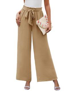 CMTOP Palazzo Hose Damen Sommer Weites Bein Freizeithose Lose Gerade Hohe Dehnbar Business Sommerhose Leicht Lässig Stoffhose Damen Elegant Hohe Taille Anzughose Mit Taschen(Khaki, M) von CMTOP