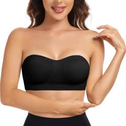 CMTOP Trägerloser BH Ohne Träger Damen Bandeau BH Gepolstert Strapless Bra Tube Top Nahtlose Bralette BH Abnehmbare Padding Unsichtbarer BH Trägerlos mit Transparenten Trägern(Schwarz, L) von CMTOP