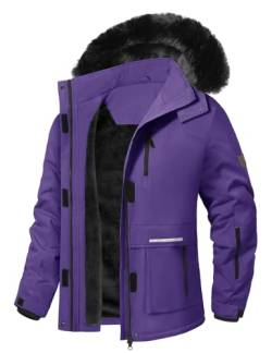 CMTOP Winterjacke Damen Wasserdichte Winddichte Skijacke Gefüttert Regenjacke für Wandern Trekking Softshell Übergangsjacke Wanderjacke mit Abnehmbarer Kapuze(Lila,L) von CMTOP