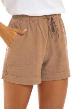 CNFUFEN Shorts Damen Sommer Sport Shorts Damen Bermuda Shorts Hosenrock Damen Kurz High Waist Shorts Running-shorts Für Damen Strandshorts Damen Khaki M von CNFUFEN