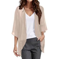 Damen Sommer Chiffon Kimono Cardigan Leicht Casual 3/4 Ärmel Beachwear Bikini Cover Up Strickjacke Einfarbige Leichte Sommerjacke Strand Shawl Bluse Oberteil Tops Offene Front Jacke für Sommer von CNNBYYDS