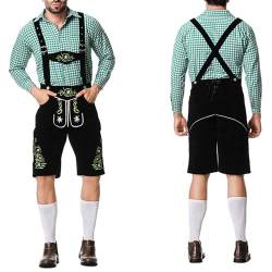 Oktoberfest Herren Outfit Herren Deutsch Bayern Oktoberfest Kostüm Set mit Abnehmbarem Lätzchenträger Kariertes Trachtenhemd, Lederhose mit Trägern und Bayerischen Filzhüte Trachten Set für Herren von CNNBYYDS