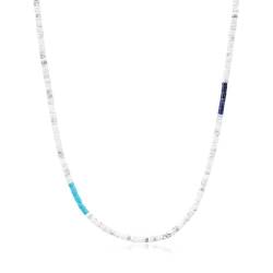 COAI Herren Heishi Surfer Halskette Boho Kette aus Howlith Lapislazuli Synthetischem Türkis 60cm von COAI