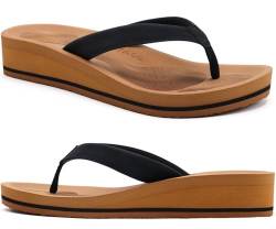 COFACE Flip Flops Damen Flache Zehenabscheider Badelatschen für Sommer Beach Frauen Keilabsatz Tanga Sandalen mit Weichem Yoga Matte von COFACE