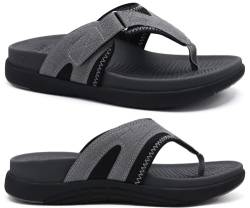 COFACE Sandalen-Herren-Zehentrenner Weiche Bequeme Flip Flops Arch Support Orthopädische Leichte Sommer Leder Sandalen für Herren Badelatschen Outdoor grau 47 von COFACE