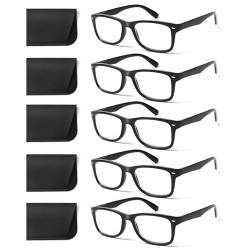 COJWIS 5 Pack Lesebrille Blaulichtfilter Brille Herren Damen Schwarz Leser Computer Brillen Feder Scharnier Lesebrillen (5 Schwarz, 2.0, Dioptrien) von COJWIS