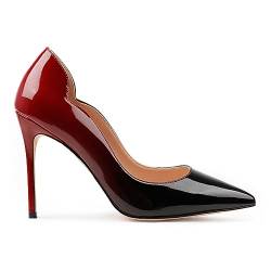 COLETER Mittelhohe Absätze für Damen, 10 cm, spitzer Zehenbereich, elegante Schuhe, Stiletto-Absätze, Abend-Party-Pumps, rot/black, 42 EU von COLETER