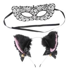 COLLBATH 1 Satz Stirnband-augenmasken-set Spitze Katzenohren Stirnband Kopfschmuck Für Tierohren Plüsch-katzenohr-kopfbedeckung Make-up-stirnbänder Fursuit Katzenfrauenmaske Stoff Black von COLLBATH